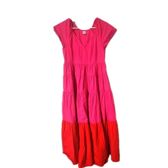 Peyton & Parker Pink Ruched Tiered Maxi Sundress with Scoop Neck, Small - Picture 1 of 3